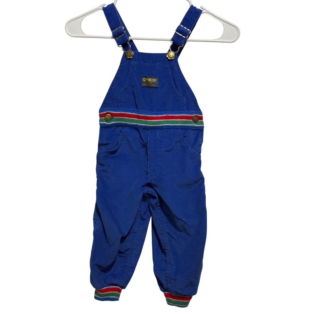 OshKosh B'gosh Corduroy Overalls Kids 3T Blue Vintage Striped Trim Made in USA